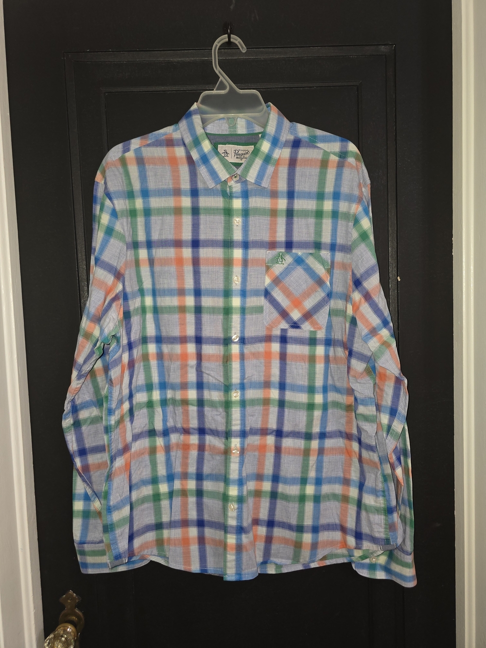 Original Penguin Light Blue Plaid Button-Down with Orange & Green Checks